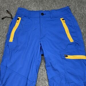 REI Co-op Outdoor Afro Mens Pants 32x30 Blue Yellow Zip Pockets Nylon Stretch